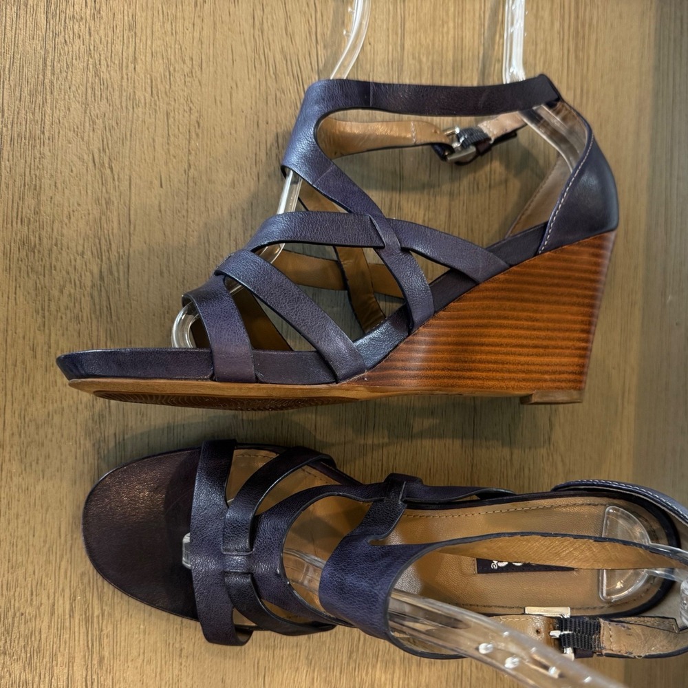 ECCO Women 9-9.5 EU 40 Purple Leather‎ Strappy Wedge Heeled Sandals Ankle Strap